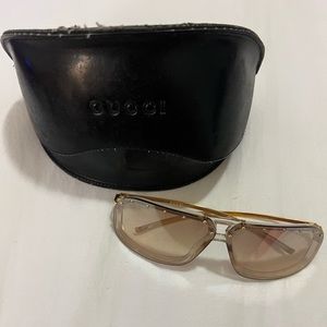 Gucci Beige Rimless Sunglasses Studded Shield gradient Sheer Bronze Aviators